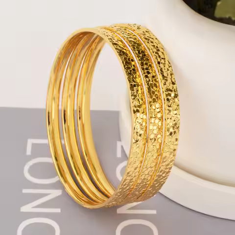 68mm Gold Color Hoop Bangles Bracelets Copper Thick Engraved Design Bangle for Women Fashion Jewelry