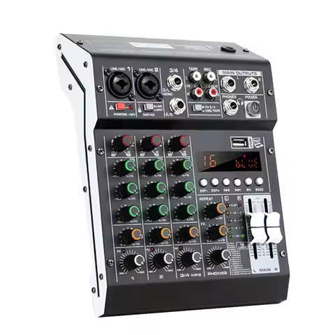 AED5-HM-4M 4 Channel Studio Audio Mixer Sound Mixing Console For PC Recording DJ Stage Family KTV Ca