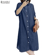 ZANZEA Women's Casual Imitation Denim H-Shape Long Sleeve Dress
