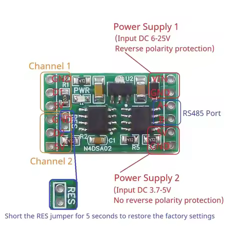 2CH DC 5V 12V 24V RS485 Digital Temperature Collector DS18B20 Sensor Modbus Analog Input IO for Ther