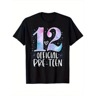 Unisex12 Official Pre-Teen 12th Birthday Girl 12 Year Old T-Shirt, Cotton Birthday Shirts For