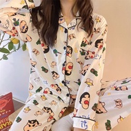 [Leemeoo] Women's Pajamas Crayon Shinchan Cute Cartoon Long Sleeve Soft Casual Sleepwear Sleepwear S