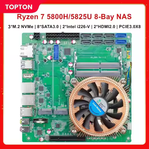 Topton 8-Bay AMD NAS Motherboard AMD Ryzen 9 5900H 5900HX 7 5825U 8*SATA 2*DDR4 3*NVMe 2*2.5G LAN Ga
