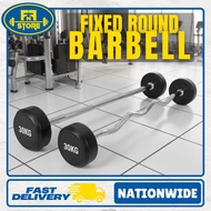 Rubber Coated Fixed Barbell Set Straight & Curved Bar 10kg to 30kg Gym Barbell EZ Curl Barbell