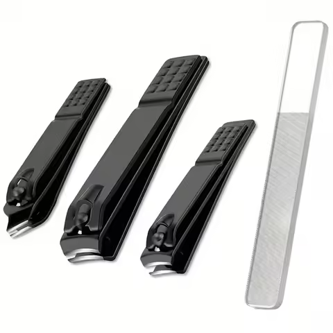 1/3/4-piece black manicure tool set stainless steel nail clipper with nano glass file polishing nail