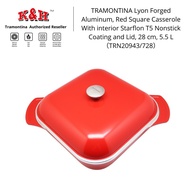 TRAMONTINA Lyon Forged Aluminum, Red Square Casserole With interior Starflon T5 Nonstick Coating and