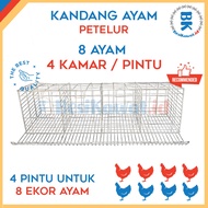 Laying Chicken Cage 8 Chickens 4 Rooms / Doors - Galvanized