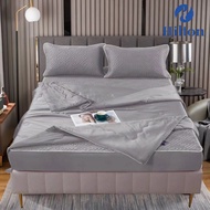 Hilton ผ้าปูที่นอน+ผ้านวม Set 4 ชิ้น ผ้าปูที่นอนยางพาราเย็น สีพื้น 6 ฟุต  เกรดพรีเมี่ยม  ผ้านุ่ม ลื่