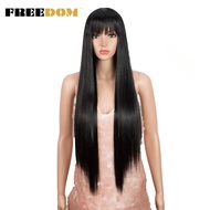 FREEDOM Synthetic Long Straight Wig With Bangs Synthetic Wigs For Women White Blonde Ombre Wig Heat 