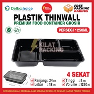 Thinwall Food Container Plastic Food Container Black Square Rectangle 4 Sections 1250ml Delkochoice