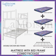 LaiMoison SET Double Decker Bed Frame With Single Mattress + Pull Out Bed Katil Bujang Dua Tingkat Tilam Bujang