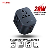 VIVAN Universal Travel Adapter International Charger AC Plug Adaptor with 20W VPS-T003A Smart Power 