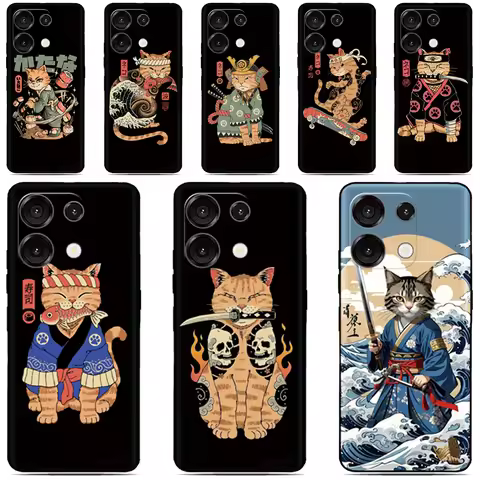 Samurai Cat Phone Case For Asus Zenfone 10 9 8 Flip 5Z 4 ROG Phone 2 3 5 6 7 Max Pro M2 M1 Plus ZS62