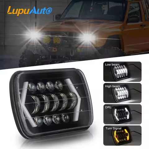 LupuAuto 55W 7x6" 5X7" LED Projector Headlight Hi-Lo Beam Halo DRL H4 LED Work light For Car Jeep Wr