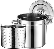Stainless Steel Stockpot for Seafood Boiling Canning, Crab Pot with Strainer Basket Lid, Heavy Duty 