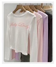 91307 Letter Print Round Neck Long Sleeve T-Shirt