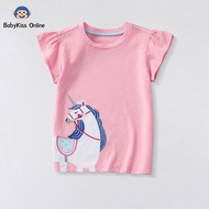 [READY STOCK] Girls T-shirt Pink Flutter Sleeve Kids Short Sleeve Top Cotton Sweet Angel Sleeve Tee
