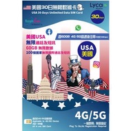 Roam Free - Lyca Mobile【美國】 30天 (首60GB高速數據) 5G/4G 無限 通話 數據 Sim卡 香港行貨