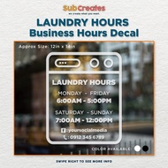 Customized LAUNDRY HOURS - Laundry Shop Business Hours Decals for Glass Walls (by SubCreates)