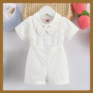 Baptism Costume for Baby Boy White Newborn Romper + Suspenders Shorts Gentleman Boss Baby Outfit