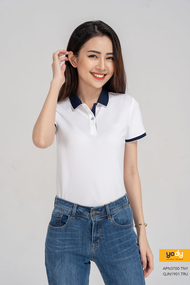 Áo thun polo nữ YODY cafe phối nẹp vải cá sấu xuất sịn form vừa tôn dáng áo phông có cổ nữ thời tran