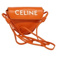 CELINE 三角形肩背包 皮革 橘色 正品 MY058M