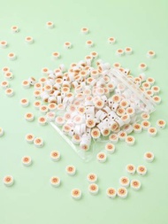 Un paquete de 50 cuentas de cerámica suave con patrón de girasol pequeño de colores aleatorios para hacer joyas DIY, adecuado para pulseras y collares.
