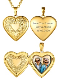 Heart Locket Necklace for Women, 18K Gold Plated/Platinum Plated/Rose Gold Flower/Tree of Life Memor