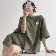 Korean Women's Short Sleeve Sets Basic T-shirt+drawstring Shorts Summer 2-piece Set Women Casual Set