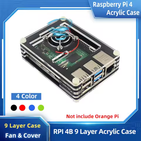 Raspberry Pi 4 Model B 9 Layer Acrylic Case Transparent Box Black Shell | Cooling Fan | Matel Cover 