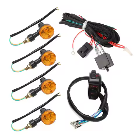 for Yamaha Kawasaki 22mm 7/8" 12V Universal Motorcycle Indicator Wiring Loom Harness Swtich with 4x 