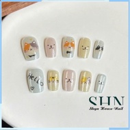 Nailbox, Cute short cat eye nailbox, Cute nails, short nails, Set of 10 simple short square fake nai