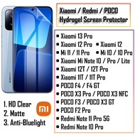 Hydrogel Film Xiaomi 13 12 12T 11T Pro / Mi 11 10 Pro / Mi Note 10 Pro Lite / Redmi Note 11 10 Pro 5G / POCO F4 F3 F2 X3 GT Pro NFC | HD Clear Matte Anti Bluelight Blueray Screen Protector