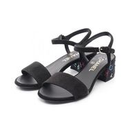 【二手】香奈兒 (Chanel) 女士涼鞋，水鑽Logo鞋跟，G45366，麂皮涼鞋，全新未使用