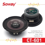 Soway CT-601 ลำโพง เสียงกลาง ขนาด 6.5" แม่เหล็ก Ø100x15mm Voice: 25mm 4Ω จำนวน 1 คู่