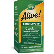 Alive! Calcium Max Absorption, Bone Support*, Plant Source Calcium, Vitamin D3 & K2, Magnesium, 60 T