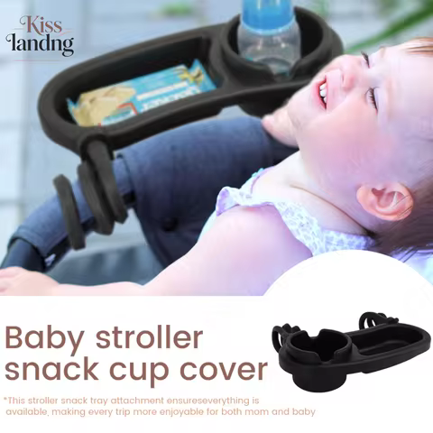 2-in-1 Stroller Snack Tray with Cup Holder | Universal Clip-On Stroller Accessory for Snacks, Drinks