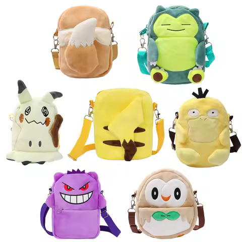 Gengar Lucario Mimikyu Snorlax Plush Shoulder Bags Pokemon Psyduck Rowlet Pikachu Toys Kawaii Anime 