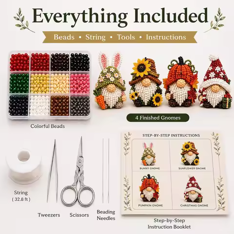 DIY 3D Gnome Bead Embroidery Kits Complete Accessories Bead Embroidery Set Beadwork Crafts Kit for A
