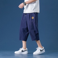 Cotton Linen Cropped Pants Men Summer Thin Linen 7 Points Outer Wear Middle Pants Street Wear Eight 