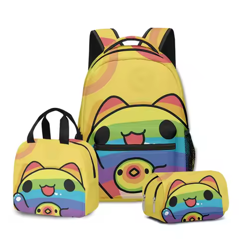 Harajuku Youthful Funny Bugcat Capoo 3D Print 3pcs/Set Student Travel bags Laptop Daypack Backpack L