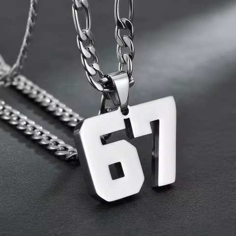 Fashion Stainless Steel 67 Number Digital Necklace athlete Necklaces For Men Women Kids Girls Chain 