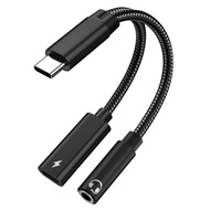 USB-C to 3.5mm Jack Audio Charger Adapter, PD 60W Fast Charge, USB-C DAC Digital Audio Cable Compati