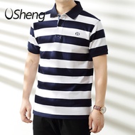 VSHENG M-6XL ขนาดบวกลายเสื้อยืดผู้ชายปกโปโลขนาดใหญ่ ท็อปส์