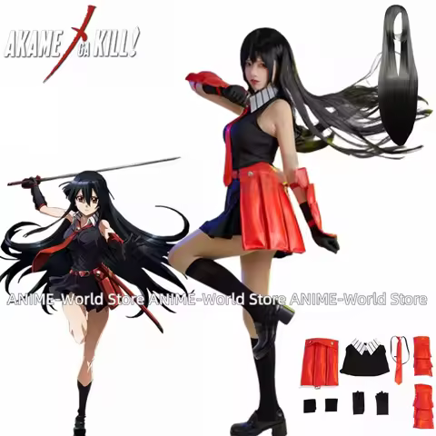 Akame Ga KILL! Women Anime Akame Dress Set School Uniform Cosplay Costume Sleeveless Short Dress wit