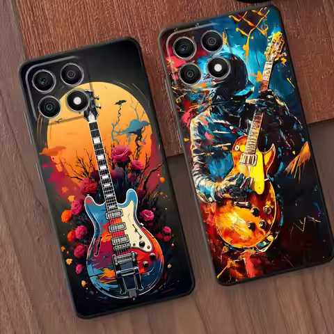 Cartoon Flowers Guitar Black Soft Phone Cover Case for Honor 8X X8 X9a Magic5Lite X6 200 400 Lite 70