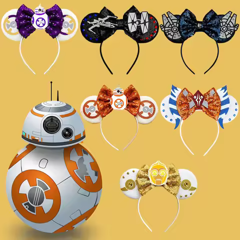 Disney Star Wars R2-D2 Ears Headband Women Cute BB-8 Hairband Girl Sequins Bow Hair Accessories Kids