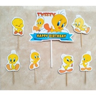 isi 7 cake topper hiasan kue ulang tahun karakter tweety