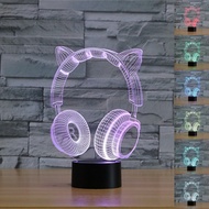 Cute Headphone 3D Night Light 7 Colors Gradient Cat Ear USB LED Table Lamp Acrylic Home Decor