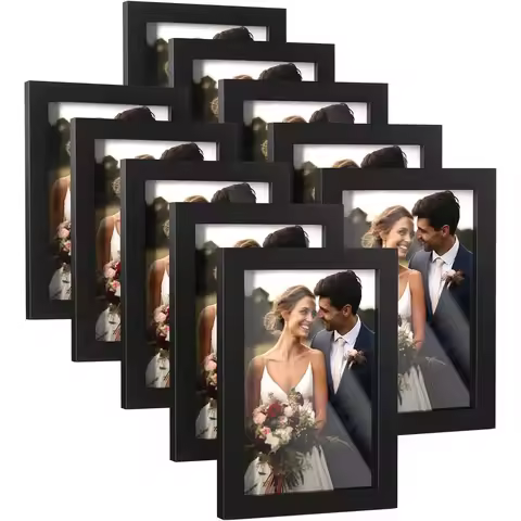 4x6 Picture Frames Set of 10, Tabletop or Wall Display with Mat for 3.5x5 Photos, Sturdy Black Colla